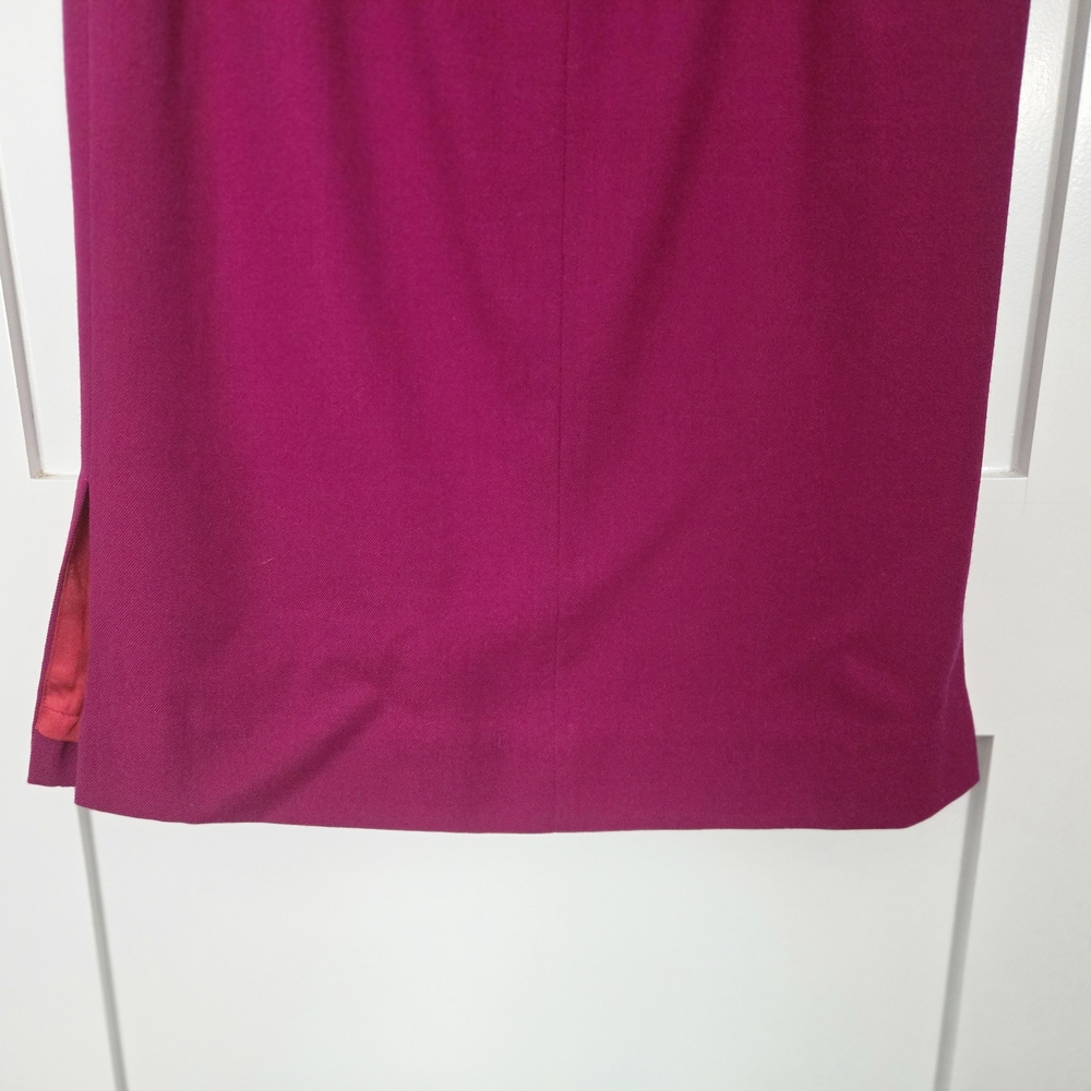 Vintage Albert Chan Magenta Pencil Midi Skirt With Side Slit Size 6 100% Wool - Picture 11 of 13